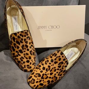 Jimmy Choo leopard print pony hair flats